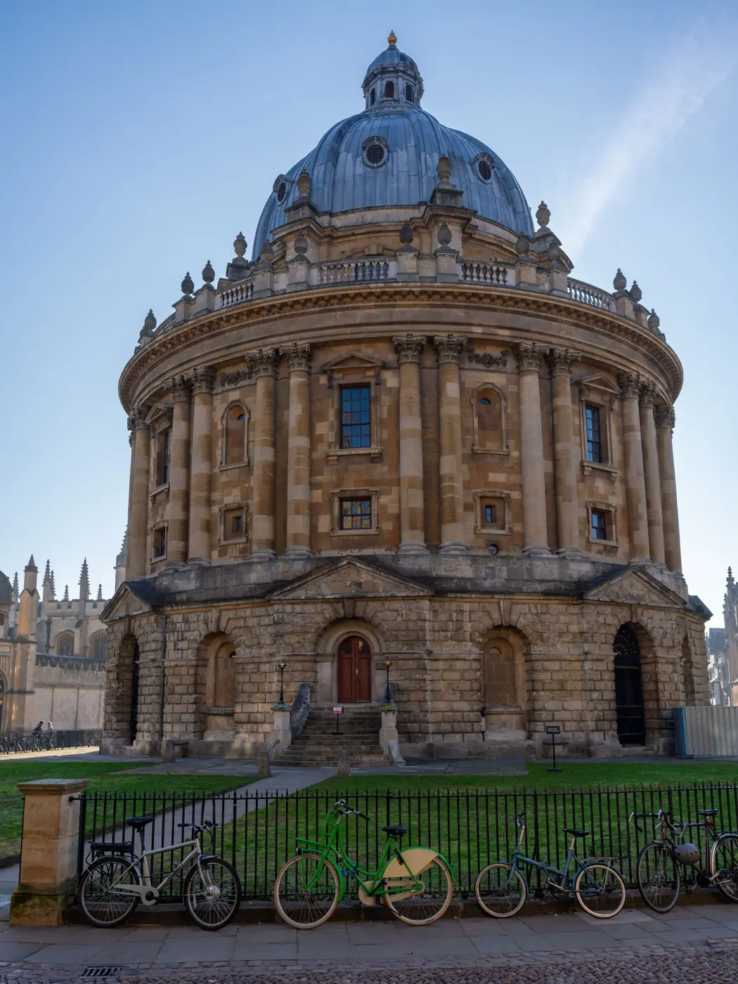 The Radcliffe Camera in Oxford with bicycles parked in front